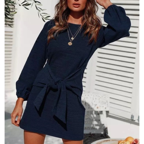 (Last 1) Spring fashion dress with front tie/navy - Picture 5 of 5